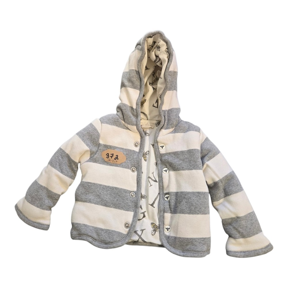 Burts Bees Babys Coat Size 3-6 Months Grey White Stripe‎ Button Up Long Sleeve